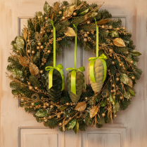Artículo Piñas decorativas para colgar, piñas flocadas con cinta y lazo, 18 cm, 3 unidades