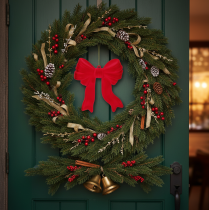 Artículo Lazo decorativo rojo para colgar, adorno navideño flocado, 22 cm