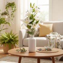 Artículo Lirios artificiales, 6 flores blancas, rama florida de aspecto realista, 66 cm.