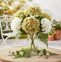 Artículo Flor de hortensia artificial con tallo largo y hojas, 60 cm.