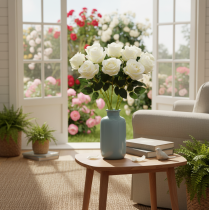 Artículo Rosas artificiales de tallo largo para jarrón, 62 cm, 12 unidades.