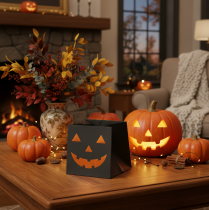 Artículo Maceta decorativa de Halloween con forma de cara de calabaza hecha con bolsas de papel, 10 cm, 6 unidades
