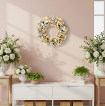 Artículo Guirnalda de hortensias artificiales, colorida, para puerta y pared, 55 cm.