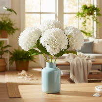 Artículo Hortensia artificial con tallo largo para decoración, 48 cm.