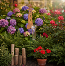 Artículo Pluviómetro con forma de faro y aspecto oxidado – Pluviómetro decorativo para jardín y valla de 41 cm con aspecto oxidado