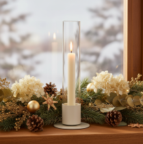 Artículo Portavelas moderno para velas cónicas con cilindro y base de cristal, 31 cm.