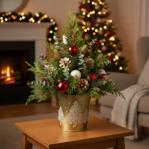 Artículo Maceta metálica para árbol de Navidad, color dorado, Ø12cm H11.5cm