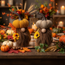 Artículo Figura otoñal de gnomo calabaza con girasol y barba, 16 cm, 2 unidades.