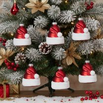 Artículo Adorno navideño de cristal con forma de gorro de Papá Noel, 8 cm, 6 unidades