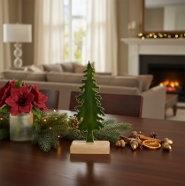 Artículo Árbol de Navidad decorativo sobre soporte de madera, 26 cm.