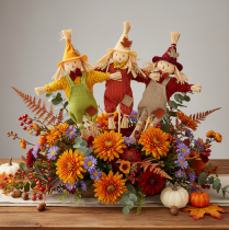 Artículo Figura decorativa de espantapájaros sobre un palo para manualidades y plantas, 60 cm.