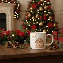 Artículo Taza de cerámica con motivo de casa y relieve, 9 cm.