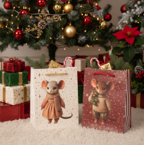 Artículo Bolsa de regalo navideña con estampado de ratón, 16 cm, 2 unidades