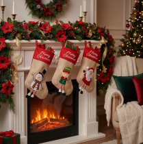 Artículo Calcetín navideño con motivo para colgar, 50 cm, 3 piezas