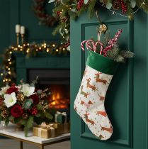 Artículo Calcetín navideño con estampado de perro salchicha, 50 cm
