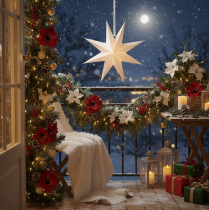 Artículo Estrella colgante LED con temporizador, luz blanca cálida, para exteriores, 38 cm.