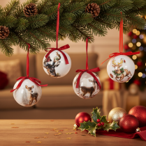 Artículo Bola de Navidad con motivo de ciervo y cinta para colgar, 7 cm, 4 unidades