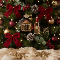 Artículo Adorno para árbol de Navidad: frasco de perfume y pintalabios con estampado de leopardo, 11 cm, 2 unidades.