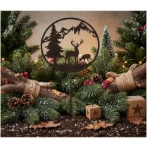 Artículo Estaca decorativa con animales del bosque, ciervo y pino, 100 cm.