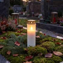Artículo Vela para tumba luz para tumba luz de luto blanca Ø7,5cm H24,5cm