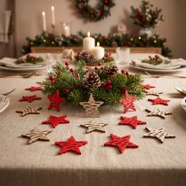 Artículo Poinsettias para esparcir rojo, madera natural 4cm 72uds