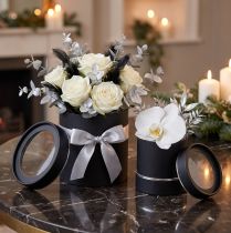 Artículo Jardinera redonda de cartón negro, plateado Ø10/12cm juego de 2