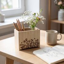 Artículo Caja de madera portalápices organizador de escritorio natural 14×8×12cm