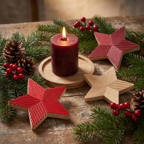 Artículo Estrellas poinsettias de madera estriadas rojo natural 11cm 3uds