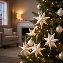 Artículo Adornos navideños de estrellas de papel blancas de 10 cm, juego de 8