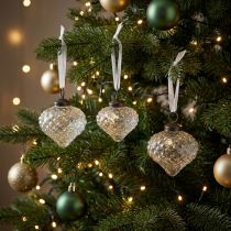 Artículo Adornos navideños decoración de vidrio cebolla diamante transparente Ø5,5cm 9 piezas