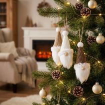 Artículo Percha decorativa gnomo navideño blanco marrón Al. 11 cm 3 piezas