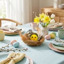 Artículo Decoración de Pascua pollitos en el nido con plumas Decoración de mesa Nido de Pascua Ø9cm