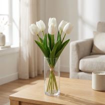 Artículo Tulipanes Blancos Decoración Flores Artificiales Real Touch Primavera 49cm 5 uds