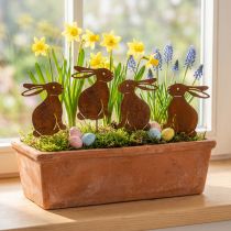 Artículo Decoración de jardín, conejo de Pascua oxidado, estaca de flores, metal, 7×9 cm, 6 piezas