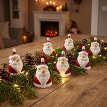 Artículo Figura de Papá Noel de cerámica, roja y blanca, 6,4 cm – Decoración navideña festiva – 6 piezas