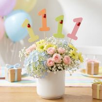 Artículo Tapón número cumpleaños 1 tapón flor madera 27,5cm 16 piezas