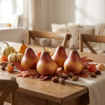Artículo Pera decorativa, color marrón amarillento, otoño, cosecha, decoración de mesa, juego de 4, Ø8,5cm