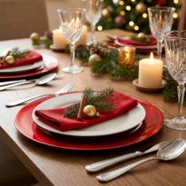 Artículo Platos decorativos de plástico rojo Ø33cm con efecto esmaltado 6uds