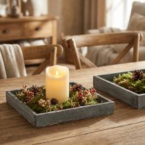 Artículo Bandeja de madera cuadrada gris, blanca decoración de mesa shabby chic 24,5×24,5cm 2uds