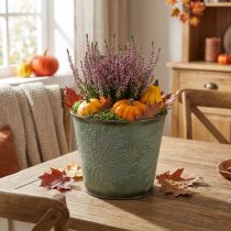 Artículo Macetero con decoración de otoño, decoración de metal, jardinera de otoño verde Ø18.5cm H17cm