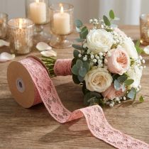Artículo Cinta de encaje rosa viejo, cinta decorativa, decoración vintage, cinta decorativa, decoración de boda W25mm L15m