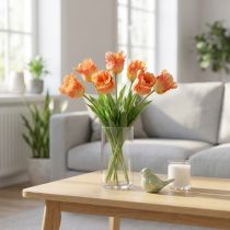 Artículo Flor artificial, loro tulipán naranja, flor de primavera 63cm