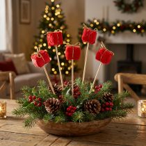 Artículo Tapón de flores paquete navideño decoración rojo 2,5 cm 15 piezas