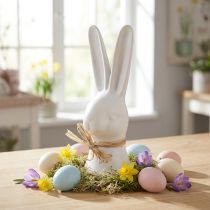 Artículo Decoración cabeza de conejo conejito de Pascua conejo blanco cerámica 17cm