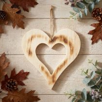 Artículo Corazón decorativo corazón decorativo de madera en corazón quemado natural 25x25cm