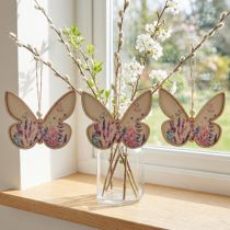Artículo Percha decorativa de madera con forma de mariposa, lino, 11,5 x 9,5 cm, 6 unidades