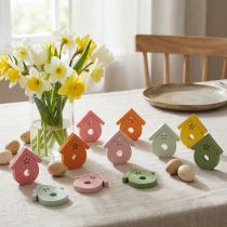 Artículo Decoración dispersa casita para pájaros decoración de mesa de madera de colores 2,5–3,5 cm 48 piezas