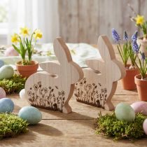 Artículo Conejito de madera sentado estampado de flores blanco natural 24×24cm 2 piezas