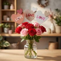 Artículo Tacos de flores de madera Tacos decorativos Love 8×7,5cm 12uds