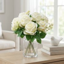 Artículo Rosas Artificiales Ramo De Flores Artificiales Rosas Blancas Pick 42cm